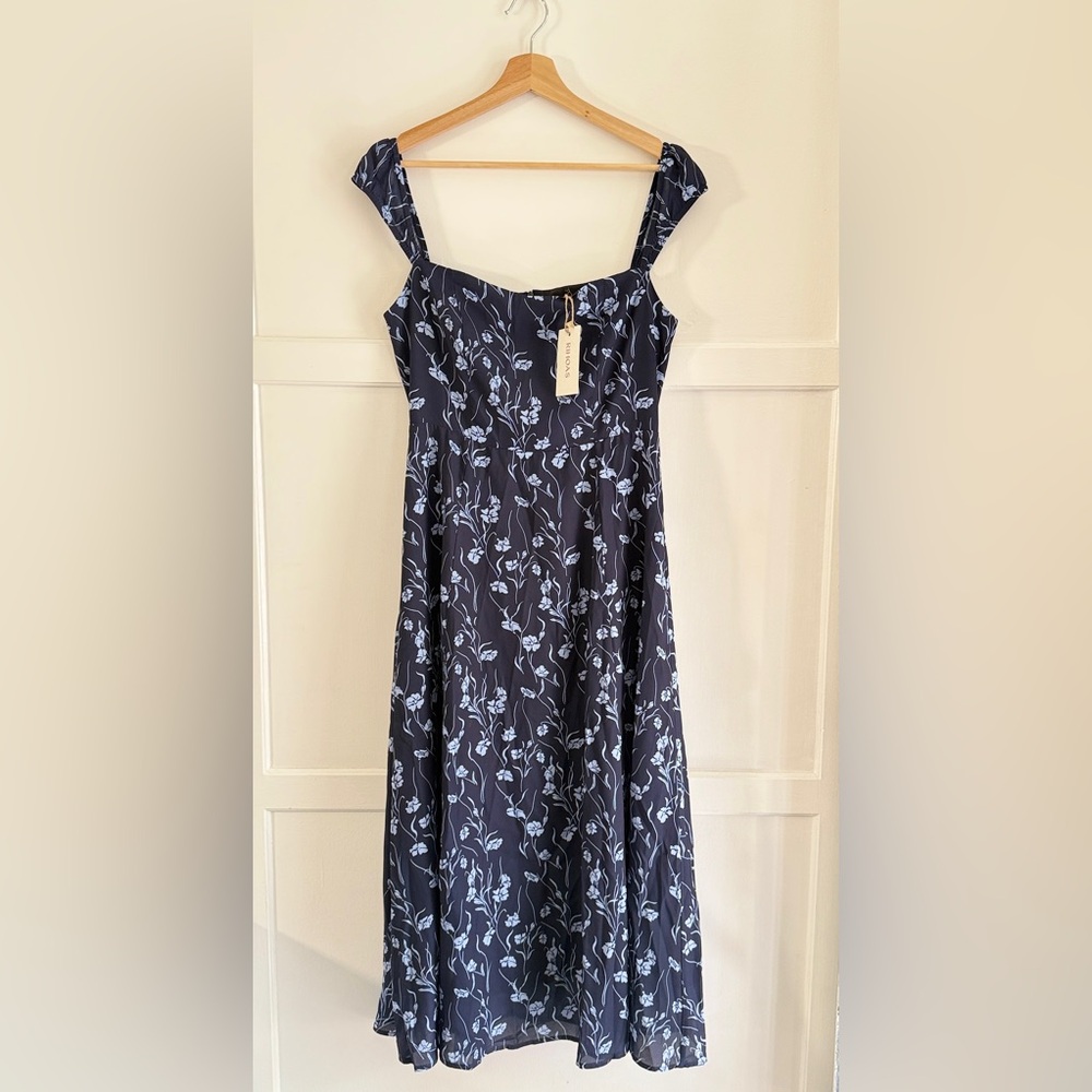 Rihoas Navy Floral Sweetheart Neck Midi Dress - Picture 9 of 10